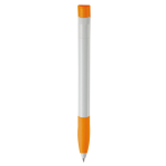 Witte plastic pen met gekleurde gebogen clip gemaakt in de EU kleur oranje vierde weergave