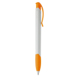 Witte plastic pen met gekleurde gebogen clip gemaakt in de EU kleur oranje vijfde weergave