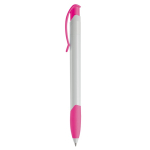 Witte plastic pen met gekleurde gebogen clip gemaakt in de EU kleur roze