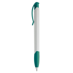 Witte plastic pen met gekleurde gebogen clip gemaakt in de EU kleur turkoois