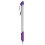 Witte plastic pen met gekleurde gebogen clip gemaakt in de EU kleur paars