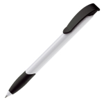 Witte plastic pen met gekleurde gebogen clip gemaakt in de EU kleur wit/zwart derde weergave