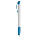 Witte plastic pen met gekleurde gebogen clip gemaakt in de EU kleur wit/blauw