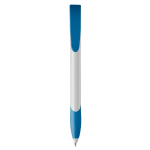 Witte plastic pen met gekleurde gebogen clip gemaakt in de EU kleur wit/blauw tweede weergave