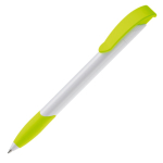 Witte plastic pen met gekleurde gebogen clip gemaakt in de EU kleur lichtgroen derde weergave