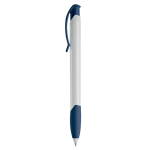Witte plastic pen met gekleurde gebogen clip gemaakt in de EU kleur donkerblauw