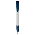 Witte plastic pen met gekleurde gebogen clip gemaakt in de EU kleur donkerblauw tweede weergave