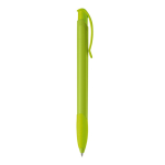 Witte plastic pen met gekleurde gebogen clip, gemaakt in de EU vijfde weergave