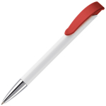 Witte plastic pen met details op de drukknop kleur rood derde weergave