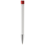 Witte plastic pen met details op de drukknop kleur rood vierde weergave