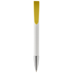 Witte plastic pen met details op de drukknop kleur geel tweede weergave