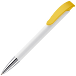 Witte plastic pen met details op de drukknop kleur geel derde weergave