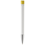 Witte plastic pen met details op de drukknop kleur geel vierde weergave