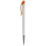 Witte plastic pen met details op de drukknop kleur oranje