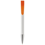 Witte plastic pen met details op de drukknop kleur oranje tweede weergave