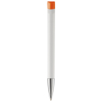 Witte plastic pen met details op de drukknop kleur oranje vierde weergave