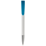 Witte plastic pen met details op de drukknop kleur turkoois tweede weergave