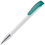 Witte plastic pen met details op de drukknop kleur turkoois derde weergave