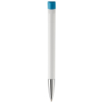 Witte plastic pen met details op de drukknop kleur turkoois vierde weergave