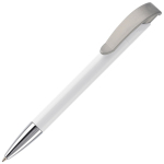Witte plastic pen met details op de drukknop kleur zilver