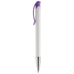 Witte plastic pen met details op de drukknop kleur paars