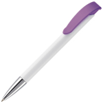 Witte plastic pen met details op de drukknop kleur paars derde weergave