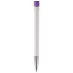 Witte plastic pen met details op de drukknop kleur paars vierde weergave