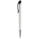Witte plastic pen met details op de drukknop kleur wit/zwart