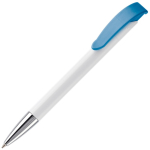 Witte plastic pen met details op de drukknop kleur wit/blauw derde weergave