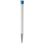 Witte plastic pen met details op de drukknop kleur wit/blauw vierde weergave