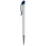 Witte plastic pen met details op de drukknop kleur donkerblauw