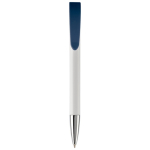 Witte plastic pen met details op de drukknop kleur donkerblauw tweede weergave