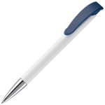 Witte plastic pen met details op de drukknop kleur donkerblauw derde weergave
