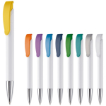 Witte plastic pen met details op de drukknop