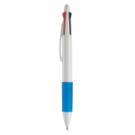 Multifunctionele pen 4-in-1 met gekleurde grip kleur wit/blauw