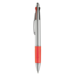 Multifunctionele pen 4-in-1 met gekleurde grip kleur donkerrood