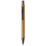 Bamboe pen met metalen clip en jumbo vulling met blauwe inkt kleur naturel tweede weergave