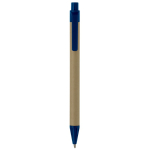Pen gemaakt van gerecycled papier met drukknop en gekleurde punt kleur blauw tweede weergave