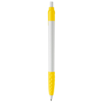 Witte pen met gekleurde details en getextureerde grip kleur geel vierde weergave