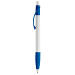 Witte pen met gekleurde details en getextureerde grip kleur koningsblauw