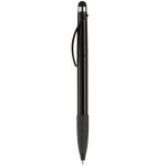 Plastic pen met stylus en gekleurde getextureerde grip kleur zwart