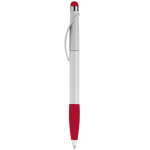 Plastic pen met stylus en gekleurde getextureerde grip kleur rood
