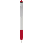 Plastic pen met stylus en gekleurde getextureerde grip kleur rood tweede weergave