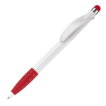 Plastic pen met stylus en gekleurde getextureerde grip kleur rood derde weergave