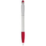 Plastic pen met stylus en gekleurde getextureerde grip kleur rood vierde weergave