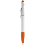 Plastic pen met stylus en gekleurde getextureerde grip kleur oranje