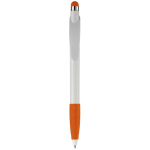 Plastic pen met stylus en gekleurde getextureerde grip kleur oranje tweede weergave