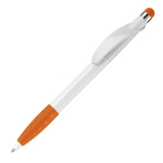 Plastic pen met stylus en gekleurde getextureerde grip kleur oranje derde weergave