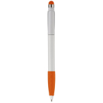 Plastic pen met stylus en gekleurde getextureerde grip kleur oranje vierde weergave