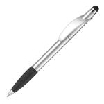Plastic pen met stylus en gekleurde getextureerde grip kleur zilver derde weergave